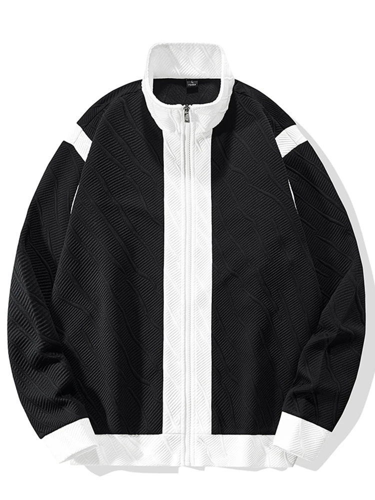 

2023 New Casual Jacket Men Breathable Outwear Male Patchwork Color Streetwear Comfortable Man Clothing Black White Size 3XL