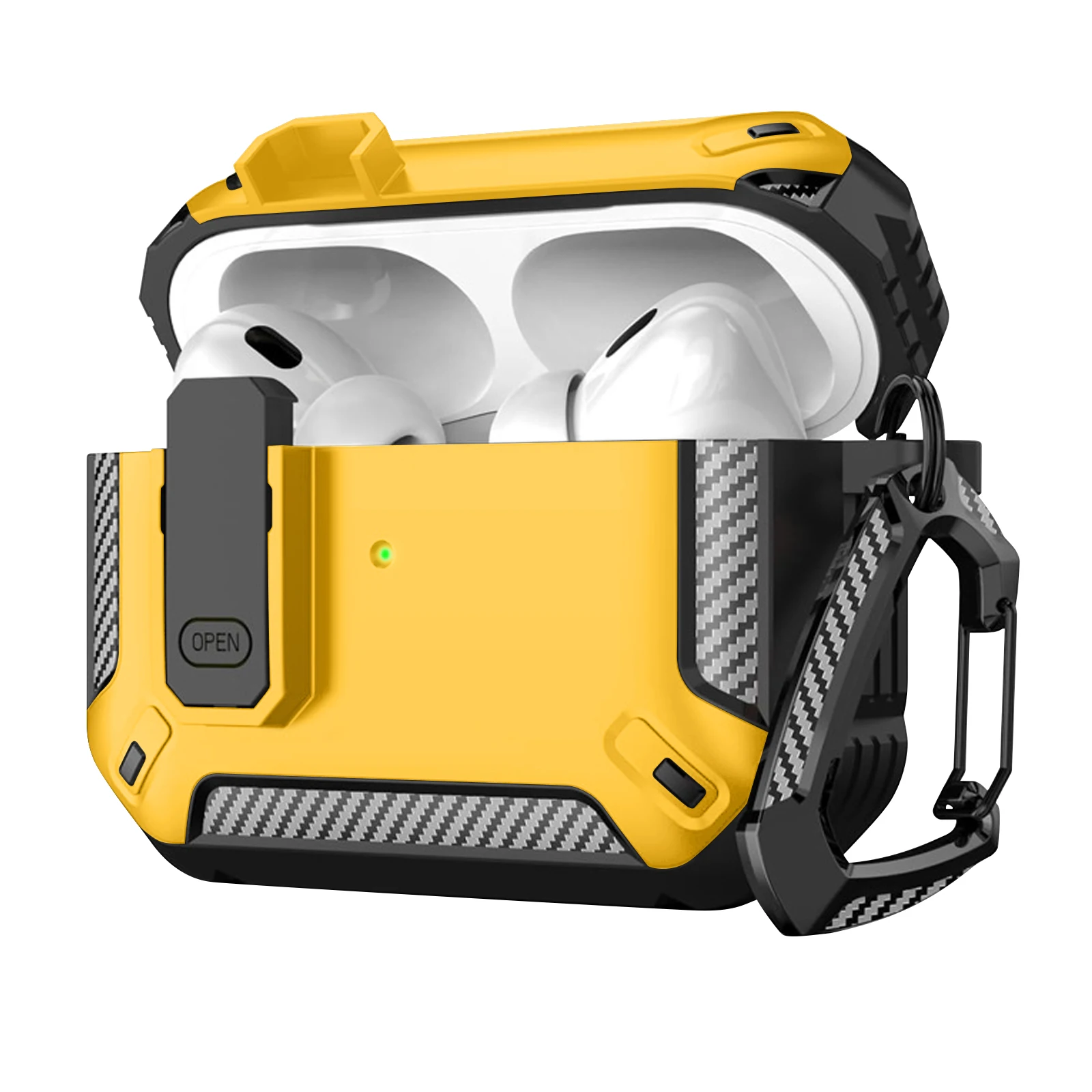 כיסוי נייד נגד זעזועים עבור Apple Airpods Pro/Pro 2 מקרבון פייבר עם קרבינר כיסוי נעילת אבטחה