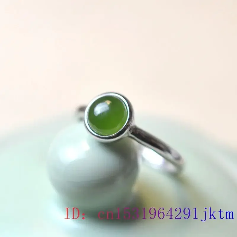 Green Jade Rings 925 Silver Stone Adjustable Ring Charms Women Fashion Gifts Talismans Jewelry Vintage Natural Carved Designer