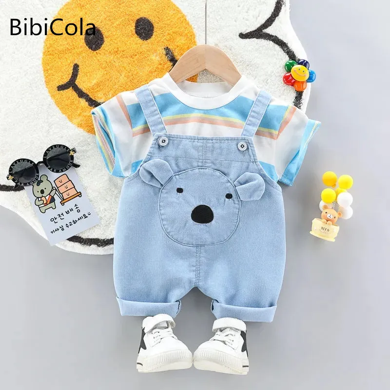 Baby clothes boys and girls 0-4 years old summer short-sleeved overalls set cotton cartoon cute overalls baby two-piece suit baby knitted clothing set