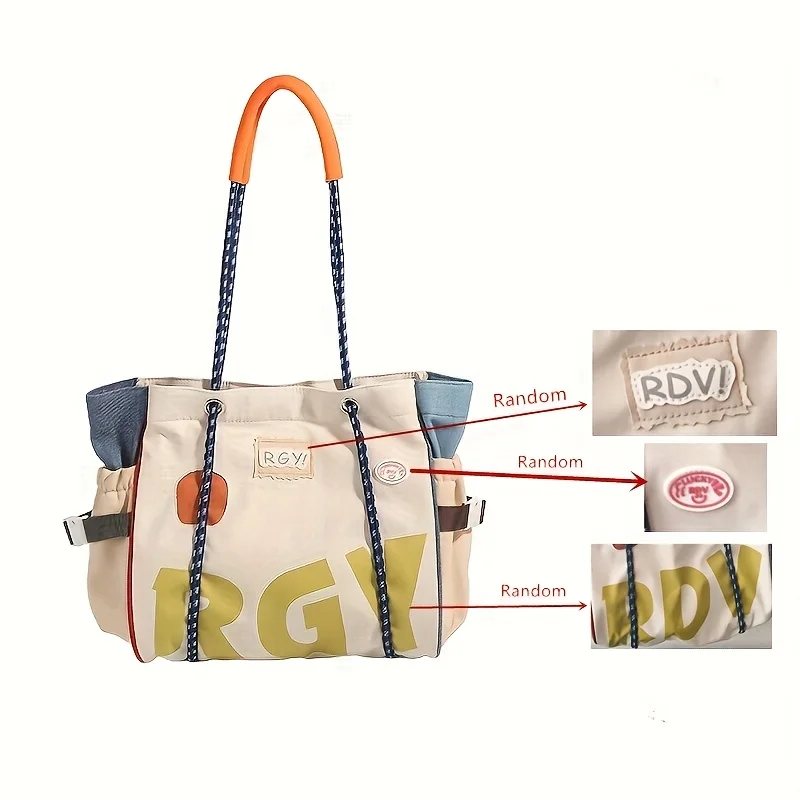 New Women's Dopamine Tote Bags Large Capacity Shoulder Bag Color Matching Casual Drawstring Bag