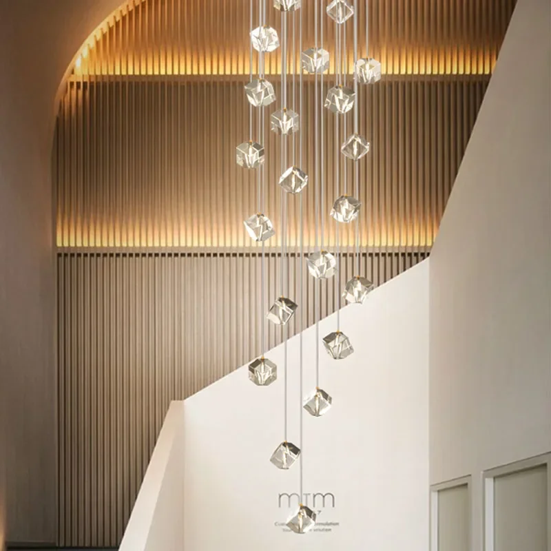 Modern Crystal LED Chandelier For Staircase Luxury Cristal Indoor Long Stair Lighting Fixture Simple Creative Large Hanging Lamp