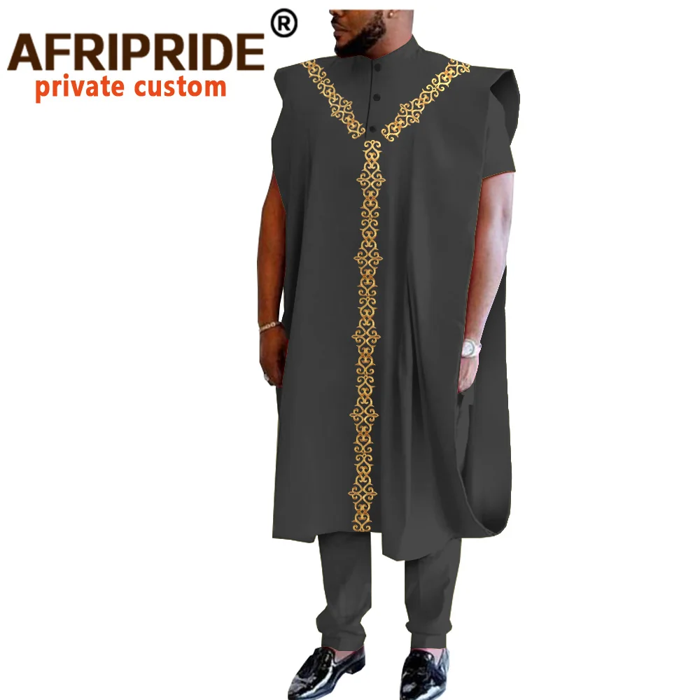 African Traditional Clothing for Men Dashiki Coats Short Sleeve Short Shirts and Ankara Pants 3 Piece Suit Agbada Robe A2016031 3