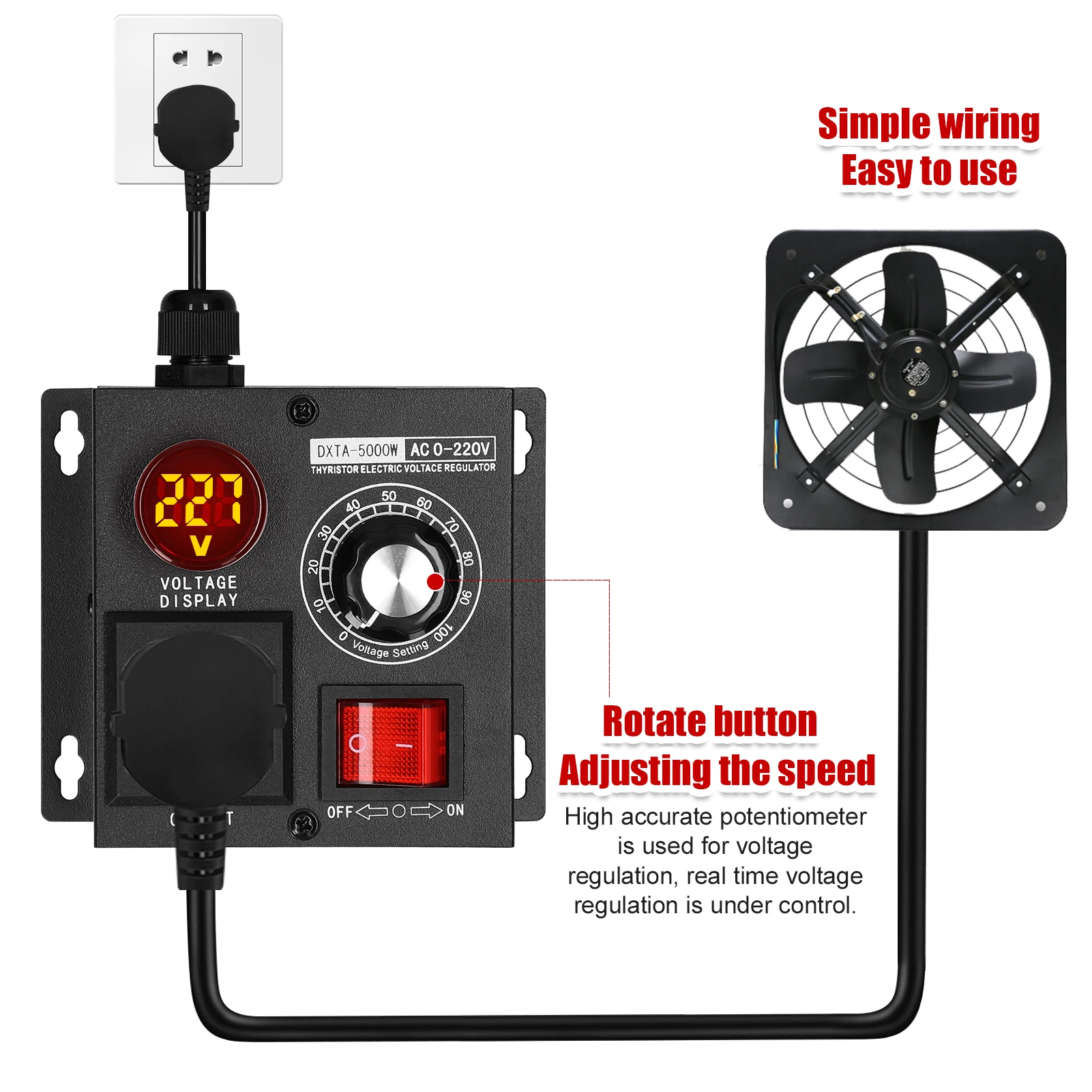 AC220V 5000W 무단계 전압 조정기 온도 속도 조명 조광용 휴대용 단상 전압 컨트롤러
