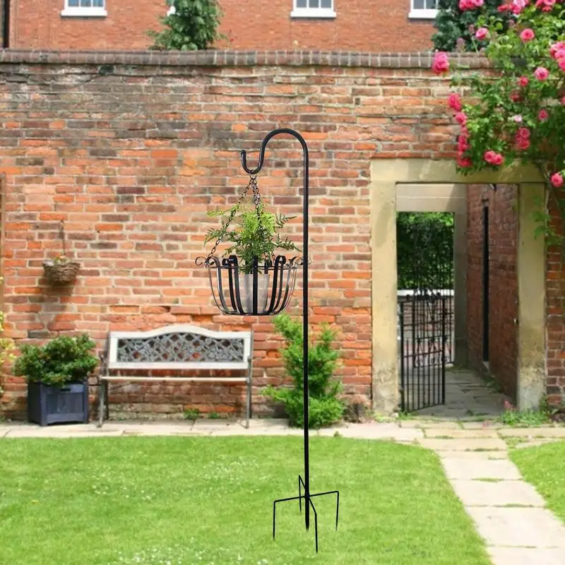 Hot Adjustable Shepherd Crook Hooks Festoon Pole With Base Garden Border Hook For String Lights Flower Ball Plant