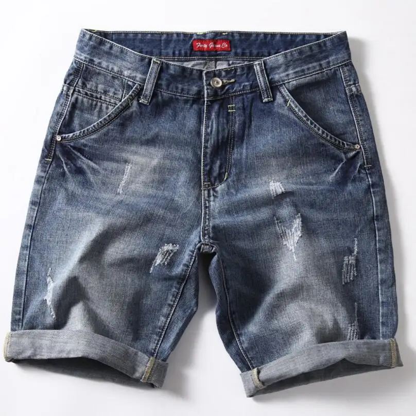 Men Blue Stretch Denim Shorts Straight Fit Shorts Jeans High Quality Elastic Casual Denim Jeans Shorts New Summer Shorts Size 42 3