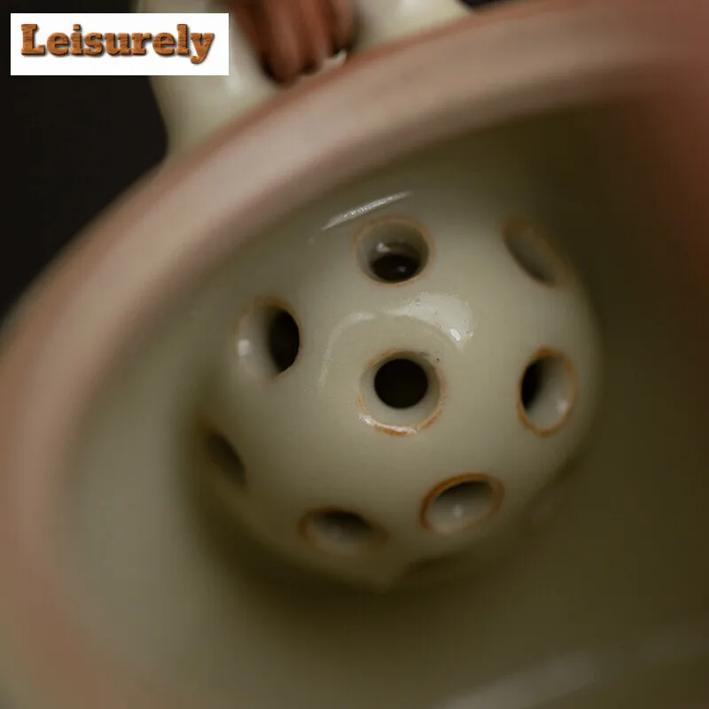 200ml Imitation Song Ru Kiln Teapot Boutique Fish Algae Pattern Vine Weaving Beam Pot Tea Making Kettle Puer Cha Supplies Gift