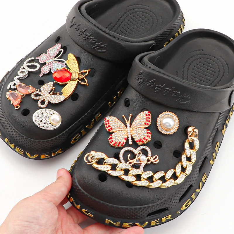 

1PCS Jewelry Diamond Shoe Charms Shoes Decorations Bling Butterfly Accessories Luxurious Chain In Bulk For Women Girls Hole Shoe