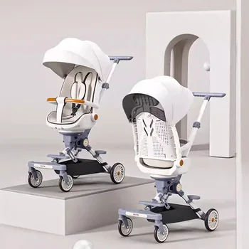 Baby Stroller can Sit and Lie Down Lightweight High Landscape One Button Folding 360 ° Swivel Seat to Increase the Sun Canopy 1