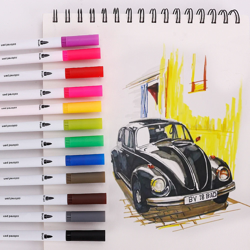Dual Tips Brush Pen Markers 12/24 Colors