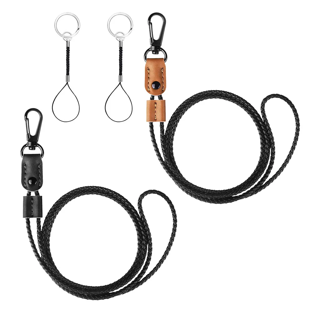 

1PCs Classic Black Brown PU Leather Lanyard Hand Braided Adjustable Document Key Chain Office School Accessories