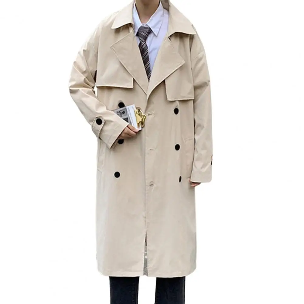 Men Oversized Double Breasted Turn-down Collar Winter Trench Coat for Street