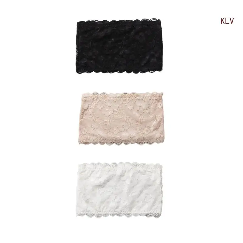 Womens Strapless Bandeau Crop Tube Top Bras Sexy Flower Lace No Padded Chest Wrap Basic Bralettes Underwear Intimates