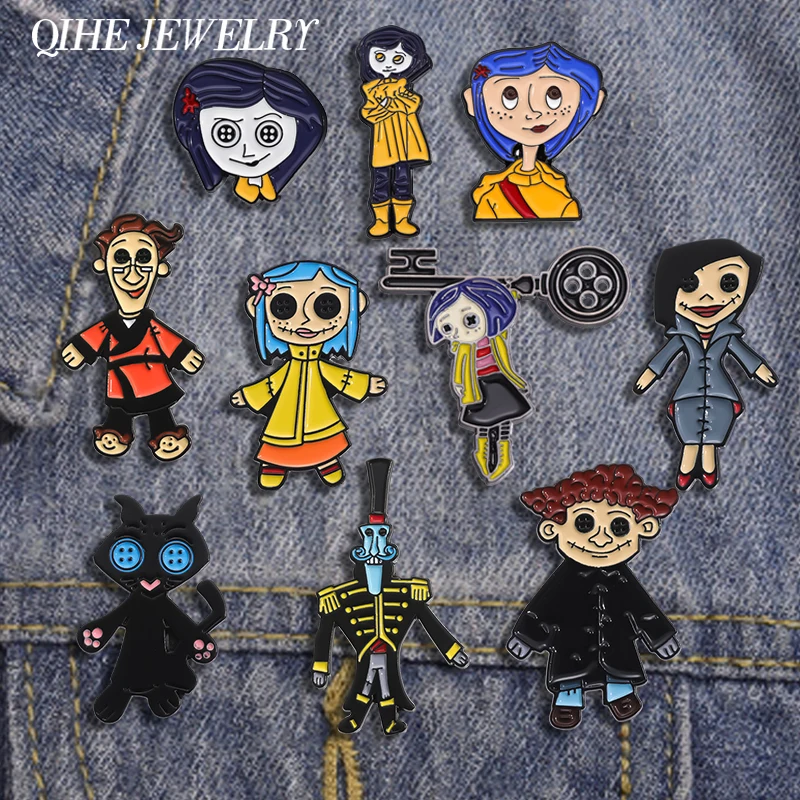 1-23Pcs/Set Enamel Pins Horror Animated Movies Coraline Doll Halloween Punk Character Metal Brooch Lapel Badge Accessory Gifts