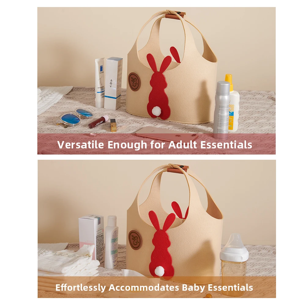 사랑스러운 빨간색 크리스마스 토끼가 포함된 Sunveno 축제 펠트 기저귀 가방 ? 세련되고 실용적인  필수품 정리함