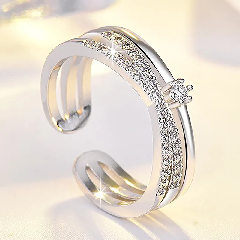 925 Sterling Silver Zircon Adjustable Engagement Rings For Women Wedding Elegant Jewelry Ladies Accessories Gifts - 3