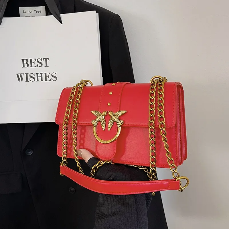 Swallow Print 2024 Korean Style Crossbody Bag-Adjustable Chain Strap Mini Square Purse for Women,Versatile Day-to-Night Fashion