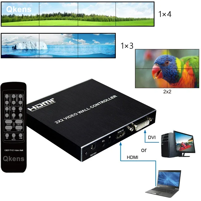 2x2 HDMI Video Wall Controller HD 1080P 1X2 1X4 1X3 3x1 4X1 Multi Screen Stitching Processor 4 TV Splicing Box Splicer 180&deg; Flip