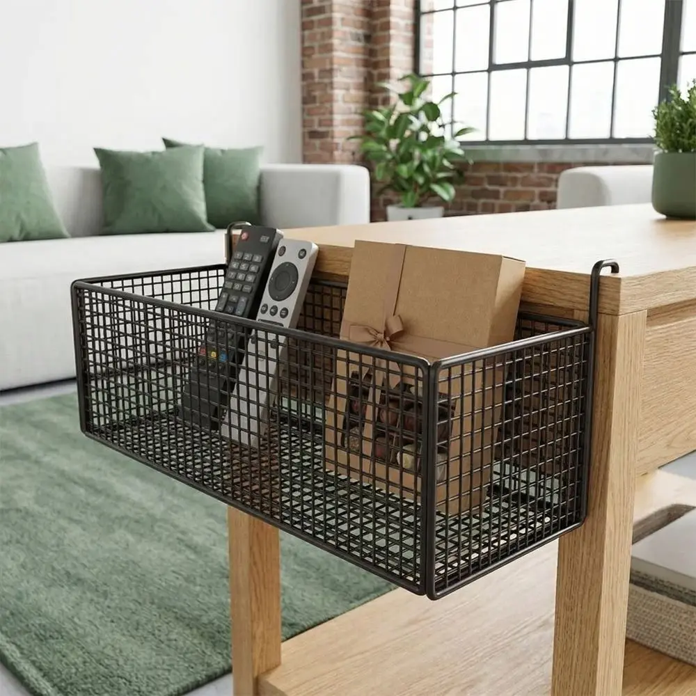 Home Storage Hollow Hanging Storage Rack Iron Holder Bedside Hanging Basket No Drill Large Capacity Space-Saving Shelf Bathroom - 2