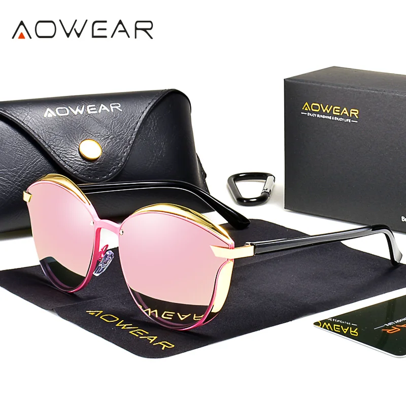 Aowear Luxe Cat Eye Vintage Zonnebril Voor Vrouwen 2023 Gepolariseerde