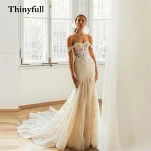 

Mermaid Long Lace Flower Wedding Dresses Appliques Off The Shoulder Sweetheart Long Princess Boho Bridal Bride Gowns Dress 2022