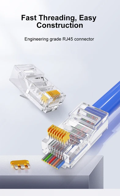 Conectores RJ45 CAT6 CAT5E 300/500 piezas paso a través de la red de  enchufe Modular UTP 30/50Ω chapado en oro 8P8C extremo de crimpado para  Cable Ethernet - AliExpress