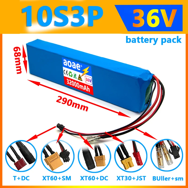 

AOAE new 36V 10S3P 32000mAh 18650 Lithium Battery Pack Same Port 42V Electric Scooter M365 Ebike Power Battery Pack with BMS