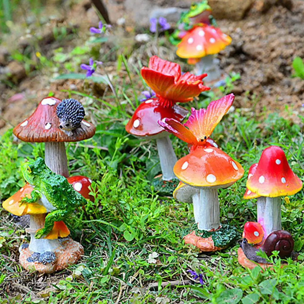 

Mini Mushroom Resin Crafts Fairy Garden Miniatures Garde Ornament Decoration Terrarium Figurines Decor DIY Dollhouse for Yard