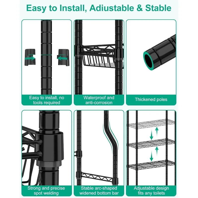 Bathroom Organizer Over The Toilet Storage, 4-Tier Metal Bathroom Over Toilet Storage Shelf Above Toilet Storage Rack 4