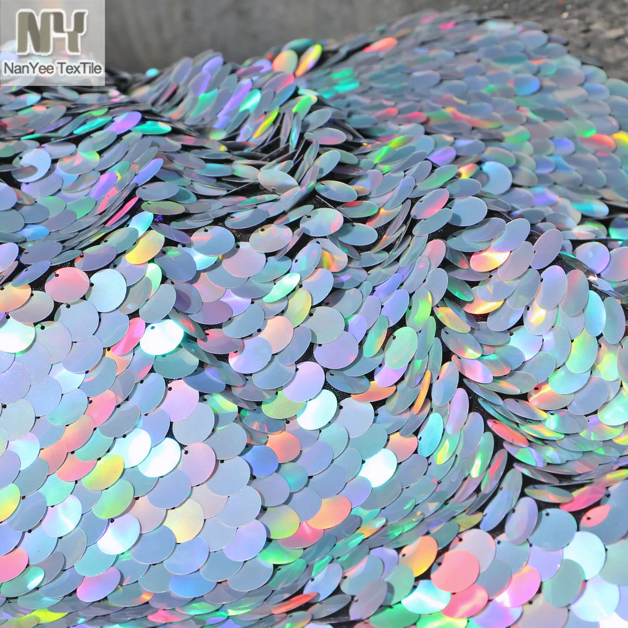 Bling Bling 1.8cm Big Coin Large Dot Silver Iridesent Hologram Round Shape Sparkly Mermaid Scale Disco Sequin Embroidered Fabric