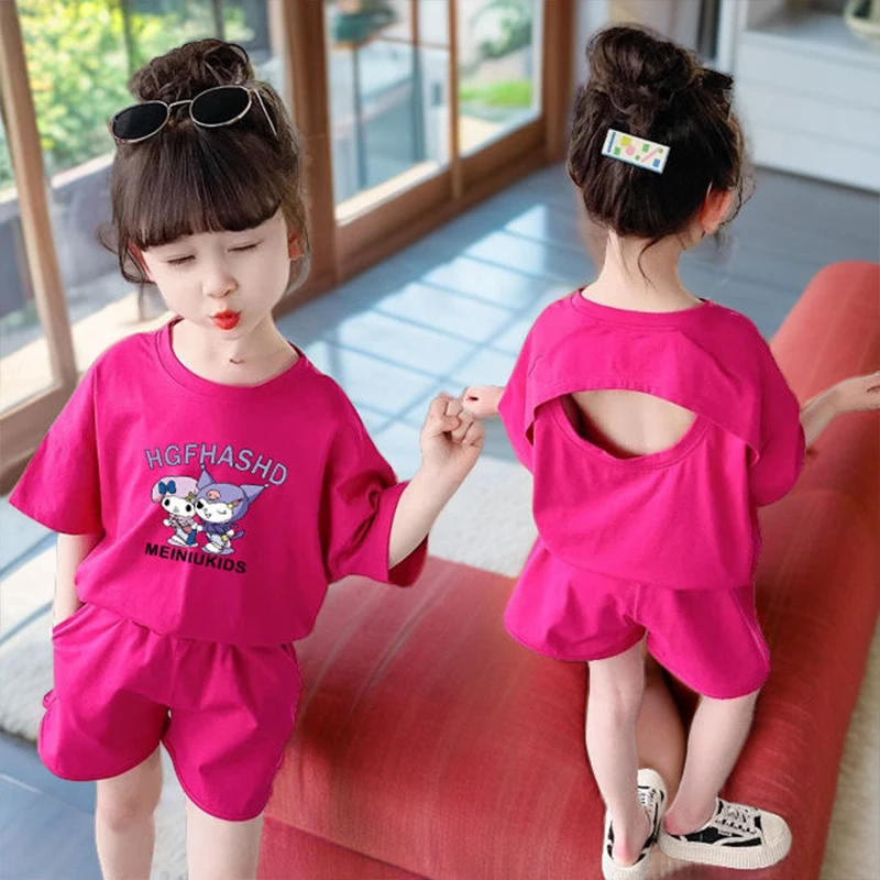 

Summer Kuromi Anime Kawaii Sanrio T Shirt Clothing Cute Cartoon My Melody Children Short-Sleeved Pants Sportswear Kids Gifts