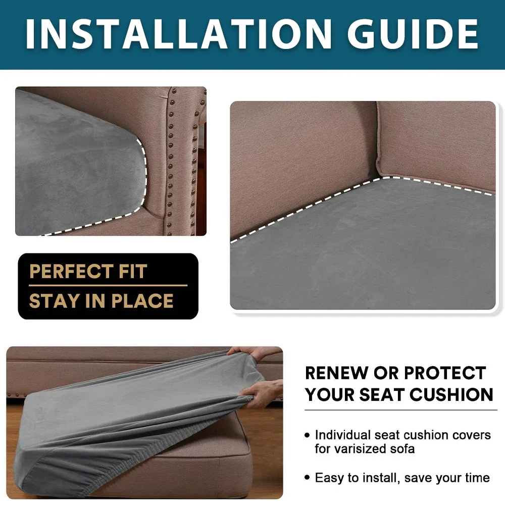 Soft Velvet Sofa Covers Elastic Couch Slipcovers Luxury Plain Living Room Chaise Lounge Case Pet-Friendly Removable Warm 6