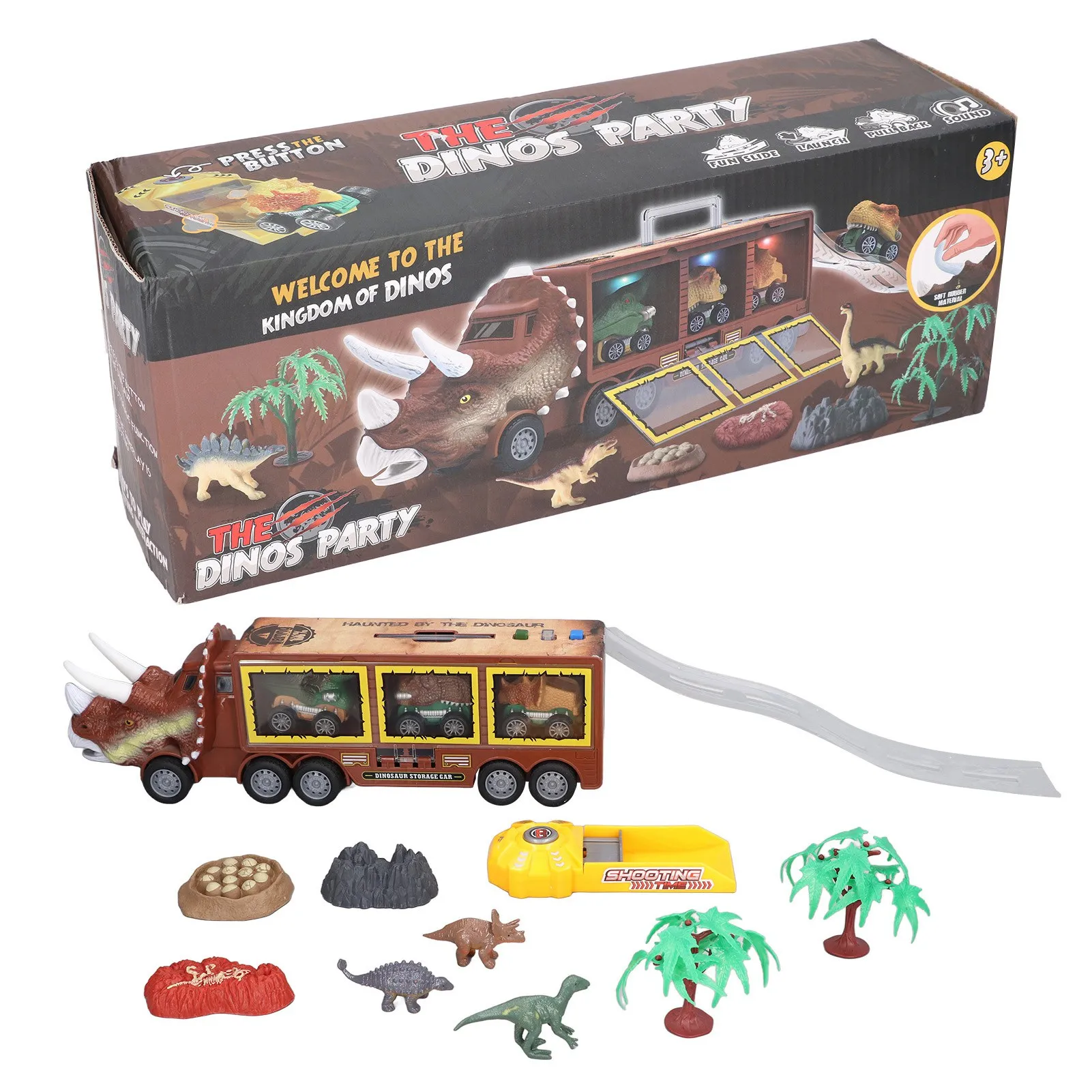 

Dinosaur Container Truck Toy Pull Back Storage Carrier Truck Kids Transport Car Toy With Light And Sound For Boys Girls