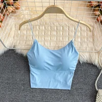 Women Crop Tops Sexy Solid Color Camisole Ice Silk Tube Top Seamless Sports Tank Top Wireless Underwear Padded Bra Bralette Vest - Image 2