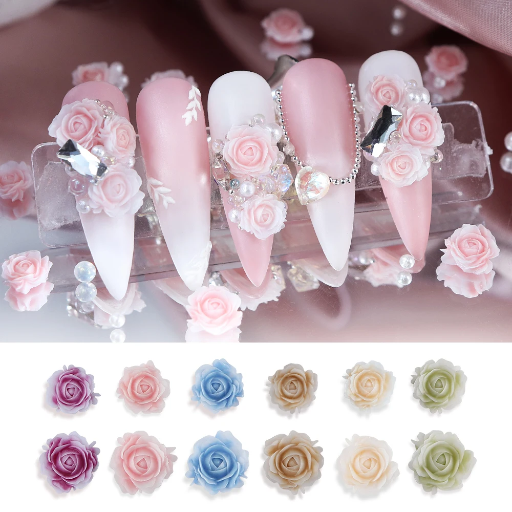 30pcs Pink Rose Flower, 3D Nail Charms, Nail Art Decal, Pearl Beads, R –  BeautyKat