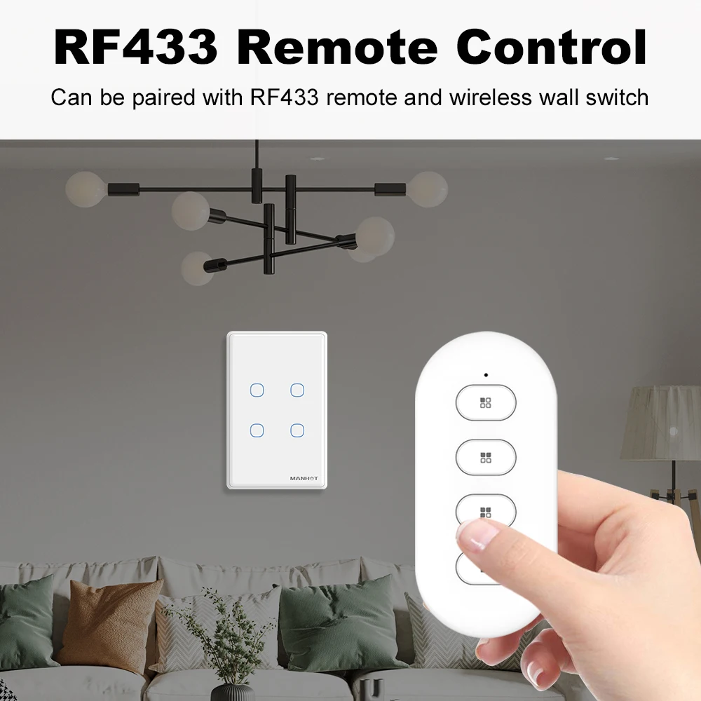 Tuya WiFi Smart Touch Switch Touch Panel US Light Switch Wall Switch With RF433 Voice Control With Alexa Google Home SmartThings