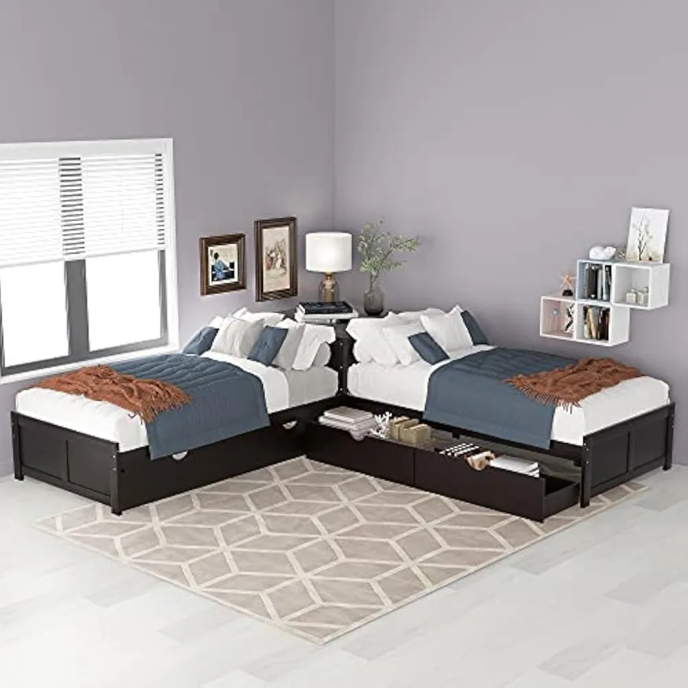 L-Shaped Twin Platform Bed 3