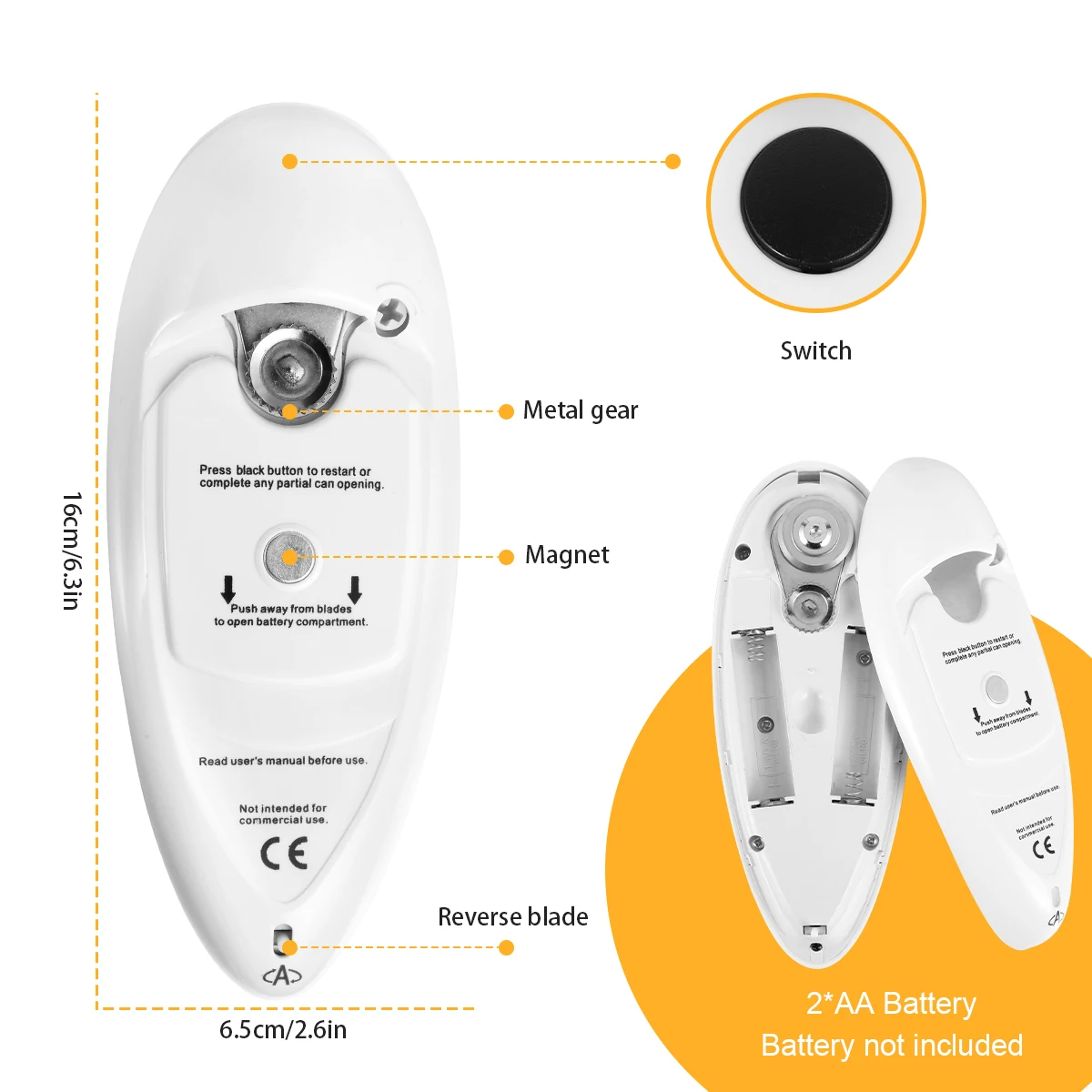 Portable Electric Can Opener Smooth Edge Automatic Can Opener One Touch Switch Hand Free Electric Tin Opener Battery Powered