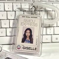Card Holder Acrylic Clear Dual Slot Elastic Keychain Protector for ID Access Transit Badge Meal Cards 1