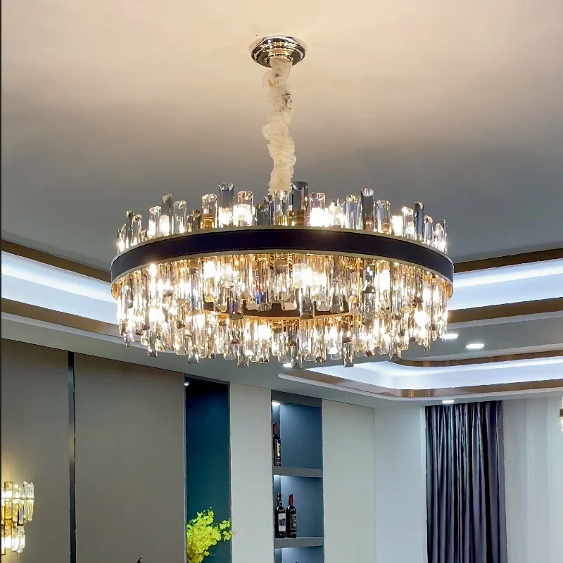 

Современные Роскошные светодиодные подвесные светильники E14 для гостиной, круглые металлические подвесные светильники К9 с кристаллами, Подвесные светодиодные фотолампы