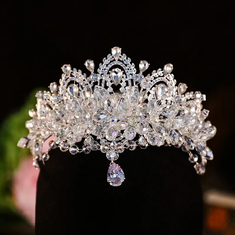 

Wedding Hair Tiara Crystal Luxury Bridal Crown White Diadem Tiaras Forehead Headband Hair Accessories Headpieces Head Jewelry