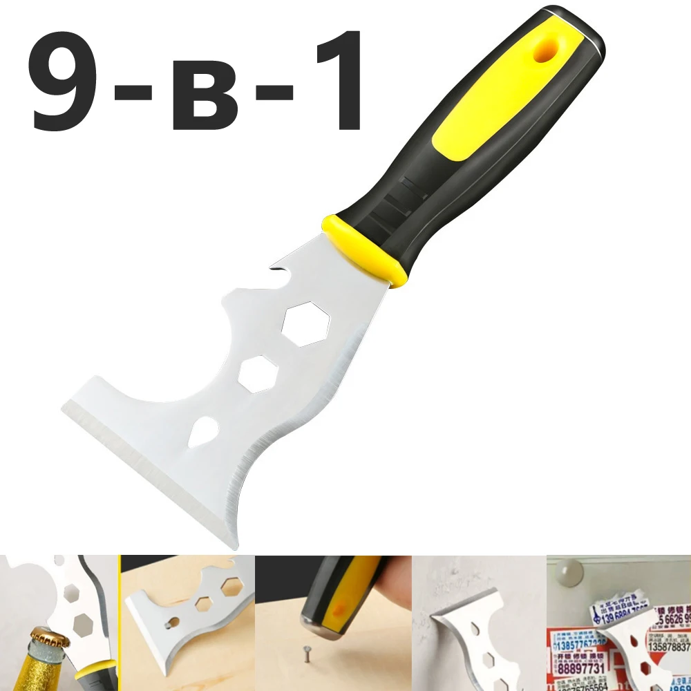 9in1StainlessSteelPaintPuttyKnifeScraperMultifunctionalCaulkRemovalToolPainters