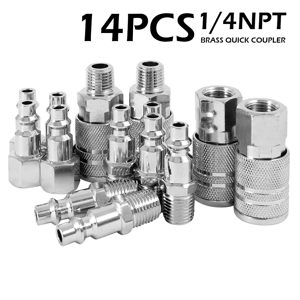 

14pcs 1/4 Inch BSP Air Line Euro Hose Compressor Fitting Metal Quick Connectors Coupler Male Female Release Set