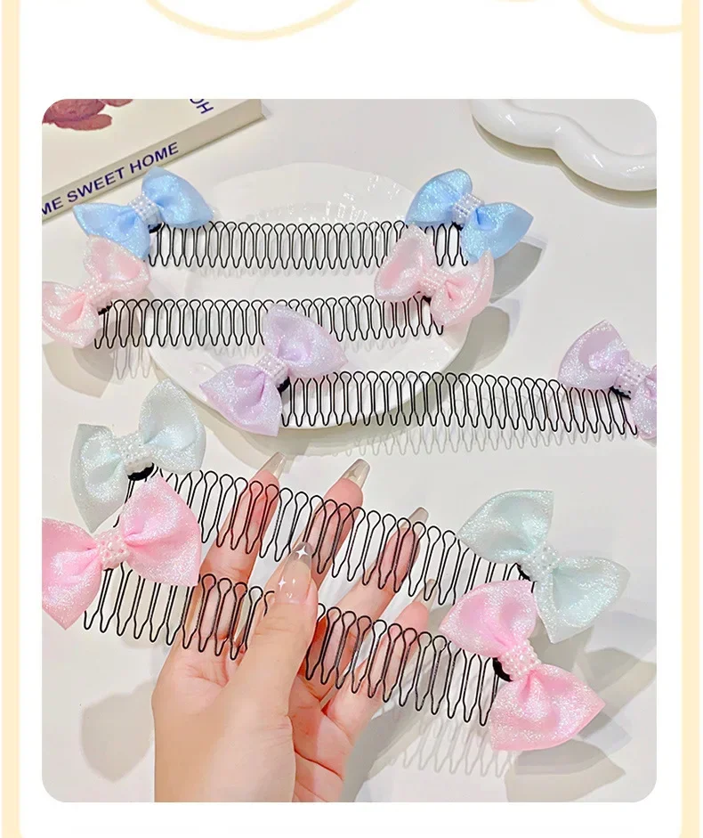 Description Picture 5 of item1Pc Cute Bow Invisible Broken Hair Hairpin Adult Tiara Tools Roll Curve Needle Bangs Fixed Insert Comb Styling Accessories Women