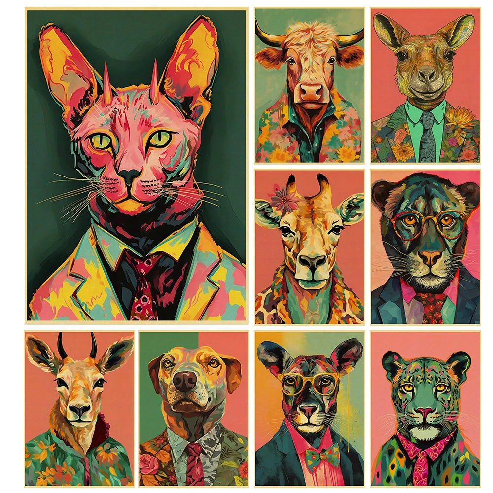 

Retro original Animals Posters Nostalgia Clothing Animals DIY poster Art Picture Home Kraft Paper Wall Room Bar Decor Painting