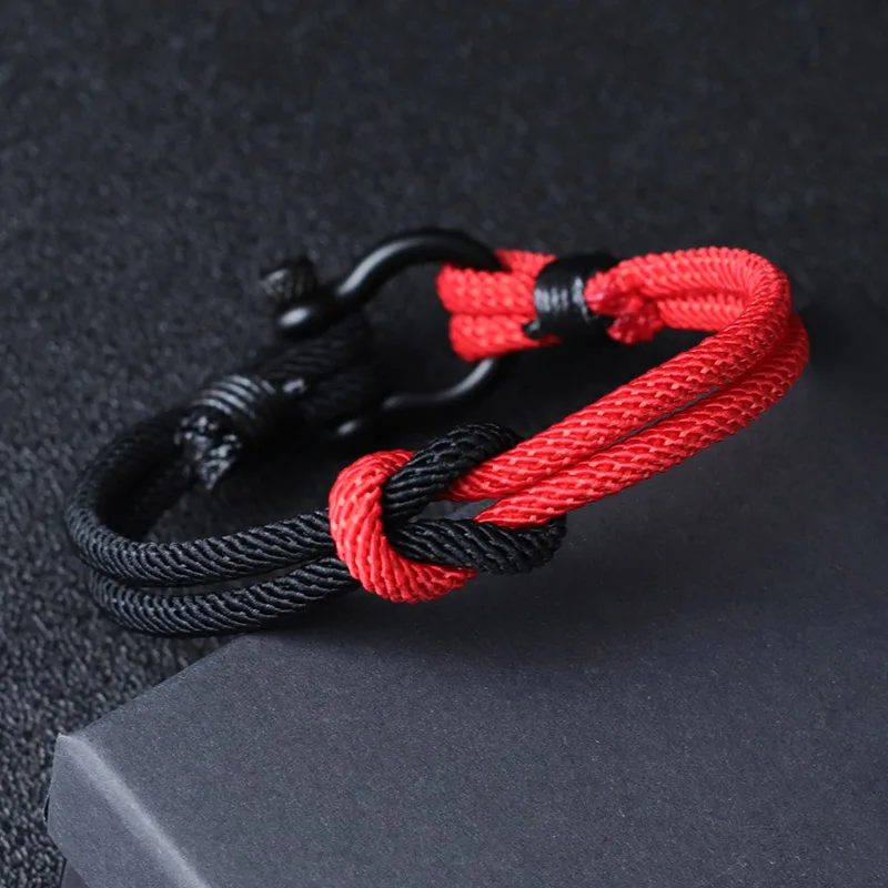 Concentric Knot Men Bracelet Blue Yellow Braclet Detachable Stainless Steel Horseshoe Clasp - Image 5