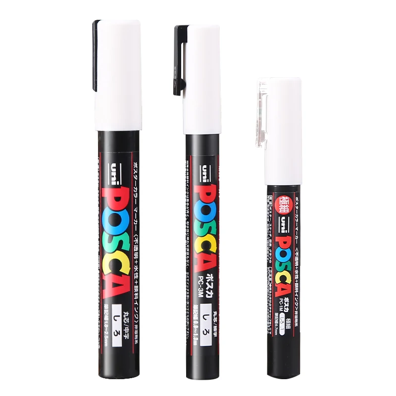 Uni Posca White Markers,Acrylic Waterproof permanente Paint Pen PC-1M 3M 5M POP Poster Advertising Art Supplies posca marcadores 2