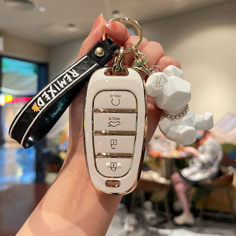 Kwmobile Key Cover Compatible With Hyundai 7-Button Ioniq 5 Tucson NX4 Santafe - Car Key Fob Case Protector - Black/Gold - View #8