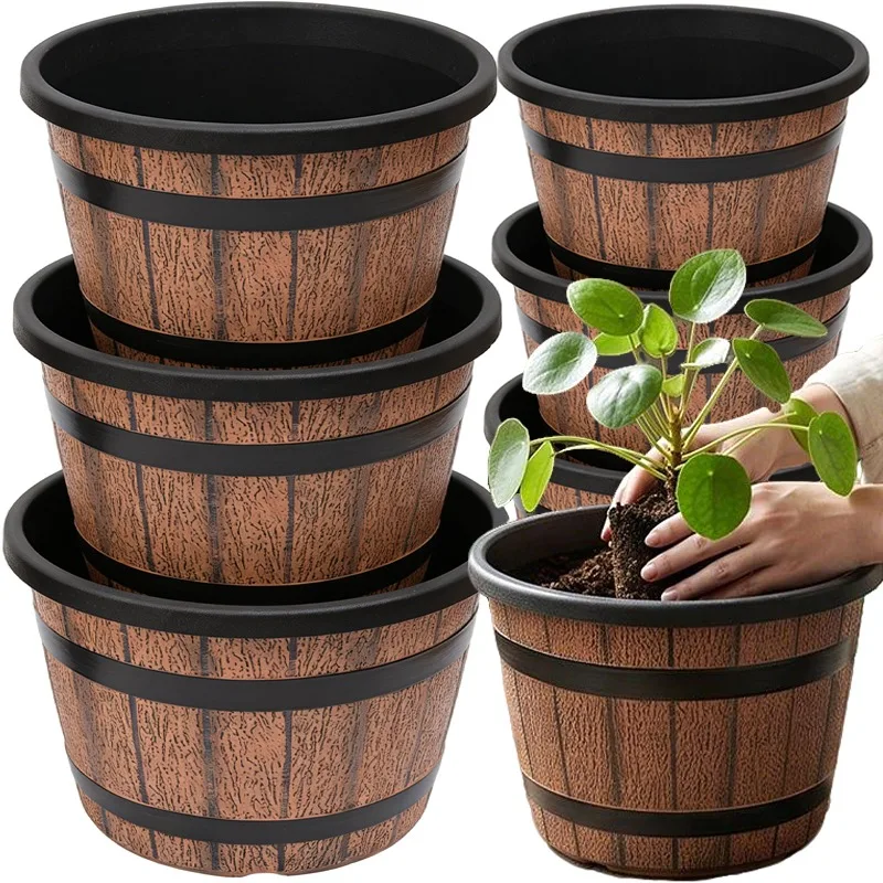 Large Simulated Wooden Flowerpot for Home and Garden Decor