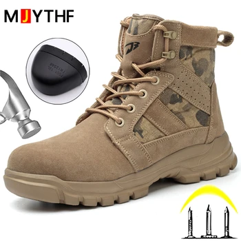 Male Indestructible Shoes Puncture-Proof Safety Shoes Steel Toe Work Boots Protective Shoes Outdoor Hiking Boots Welder Shoes